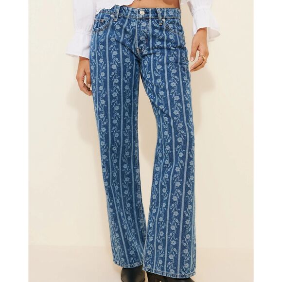 Free People Denim - We the Free FP Tennessee Low Rise Boyfriend Jeans Sz 29 Faded Floral Stripe